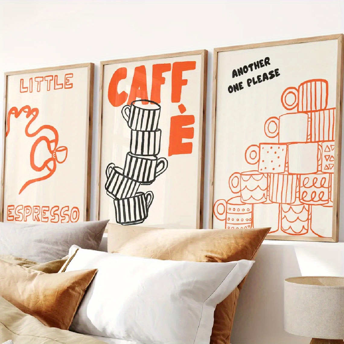 Home Decor Orange - 1/3 Stück italienisches Kaffee-Leinwand-Poster, minimalistisches orange