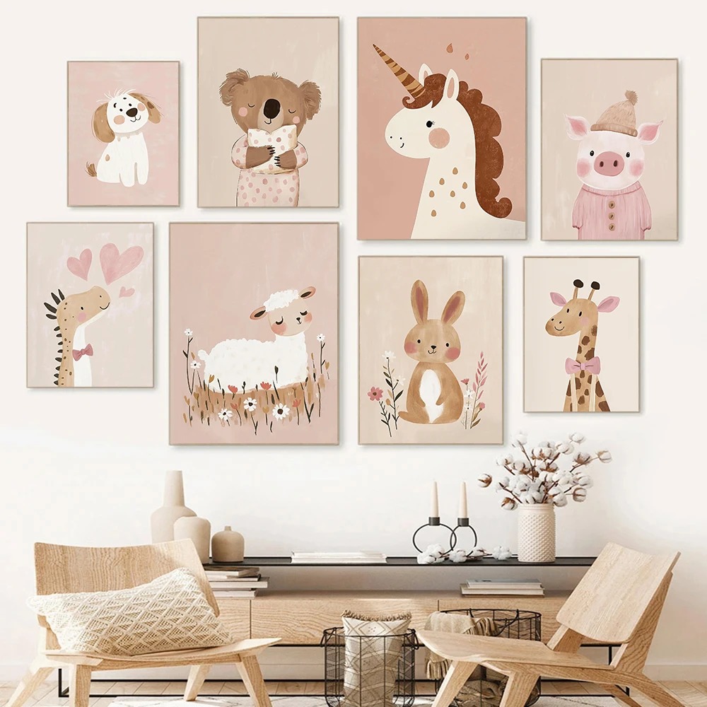 Watercolor Poster Print - Nordic Rosa Niedlichen Cartoon Tier Fuchs