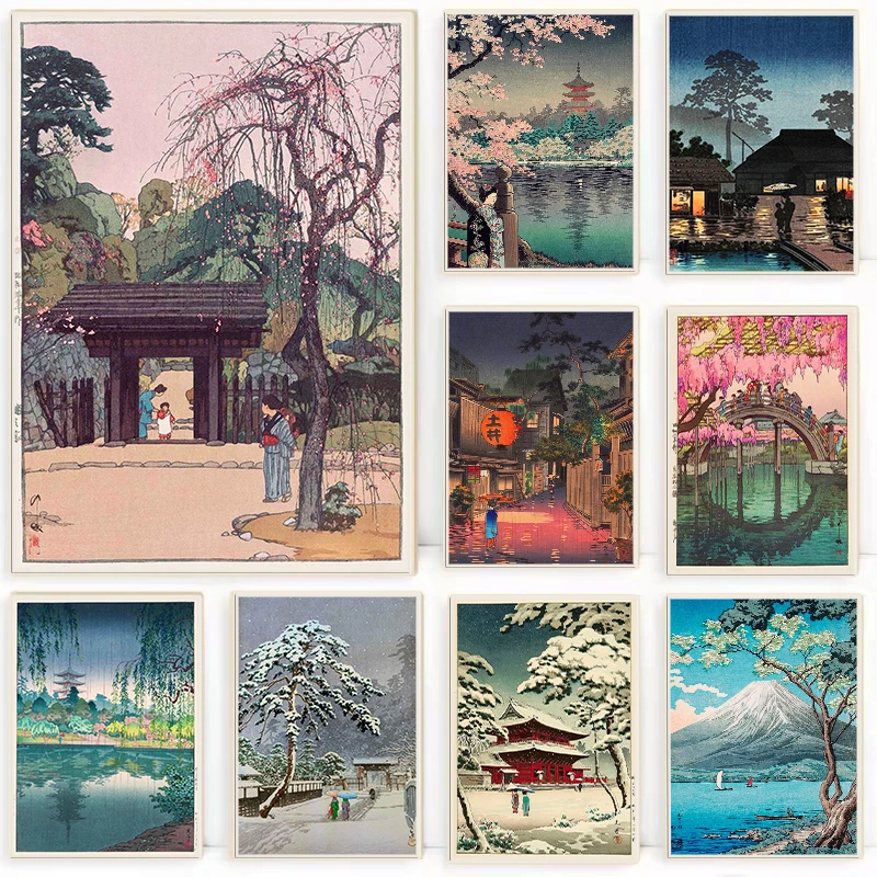 Watercolor Poster Print - Retro Ukiyo-e Traditionelles Japan Poster Tokio