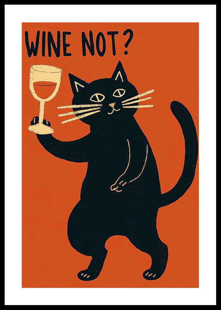 Home Decor Orange - Schwarze Katze Wein Nicht Lustig Leinwand-Wandkunstdruck