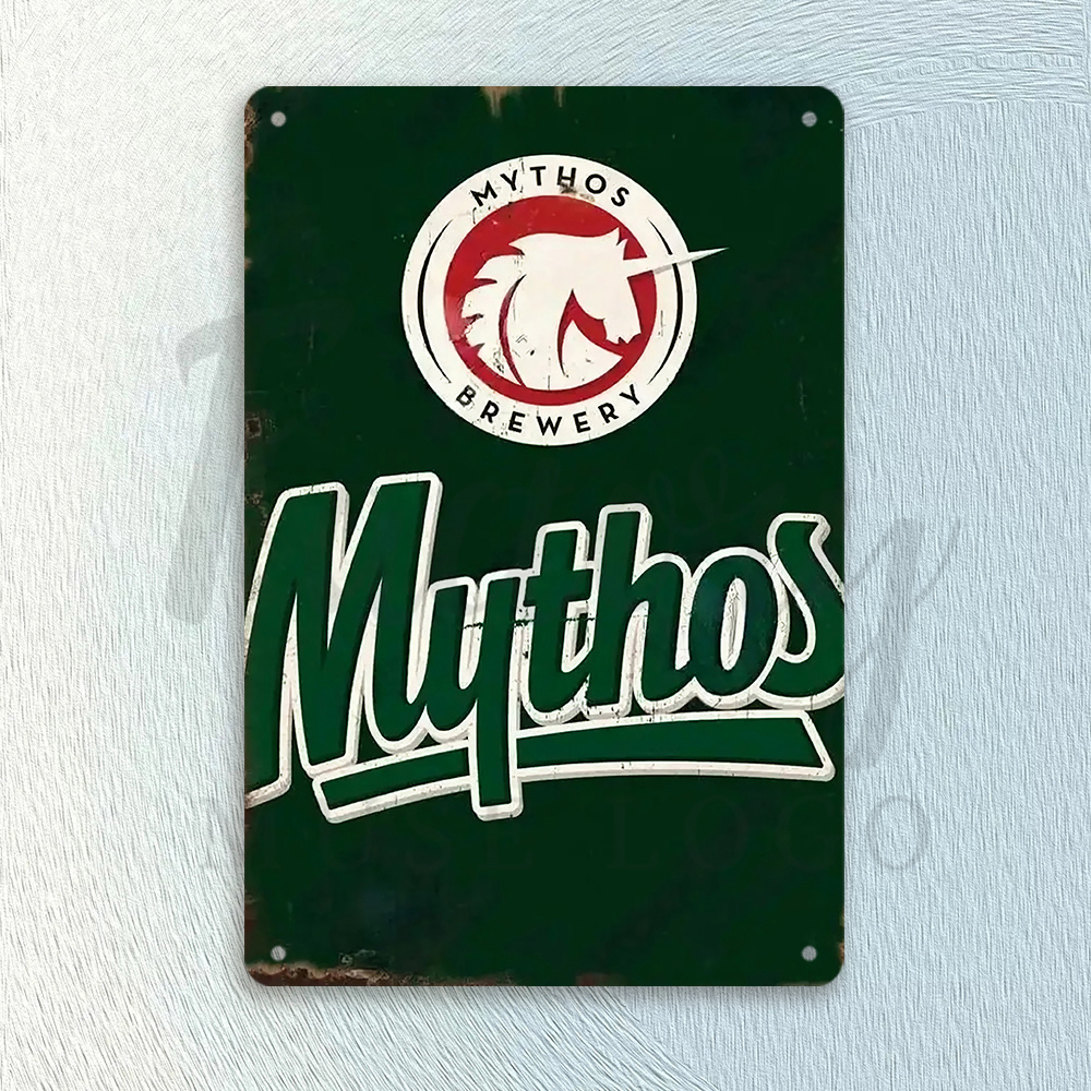 Home Decor Logo - Mythos Brewery Vintage-Metallblechschild – rustikale grüne