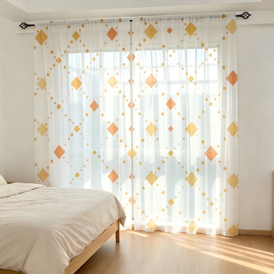 Home Decor Orange - 2 Stück Digital Bedruckte Transparente Vorhänge,