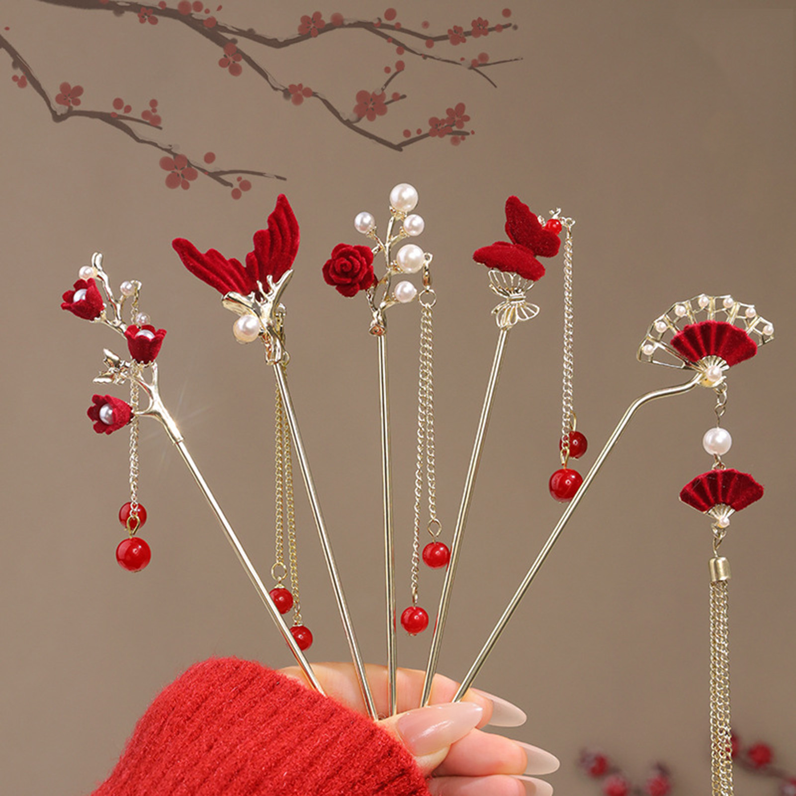 Home Decor Flowers - Haarnadel im chinesischen Stil mit Rosenblüten