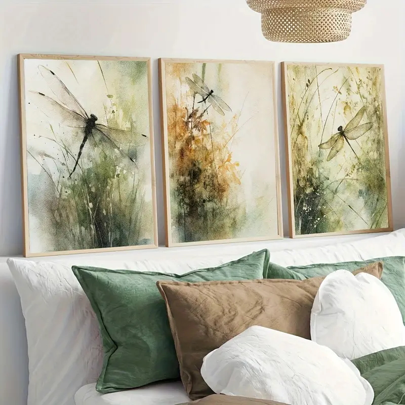 Watercolor Poster Print - 3-teiliges Set Nordische Libelle Aquarell Pflanzen