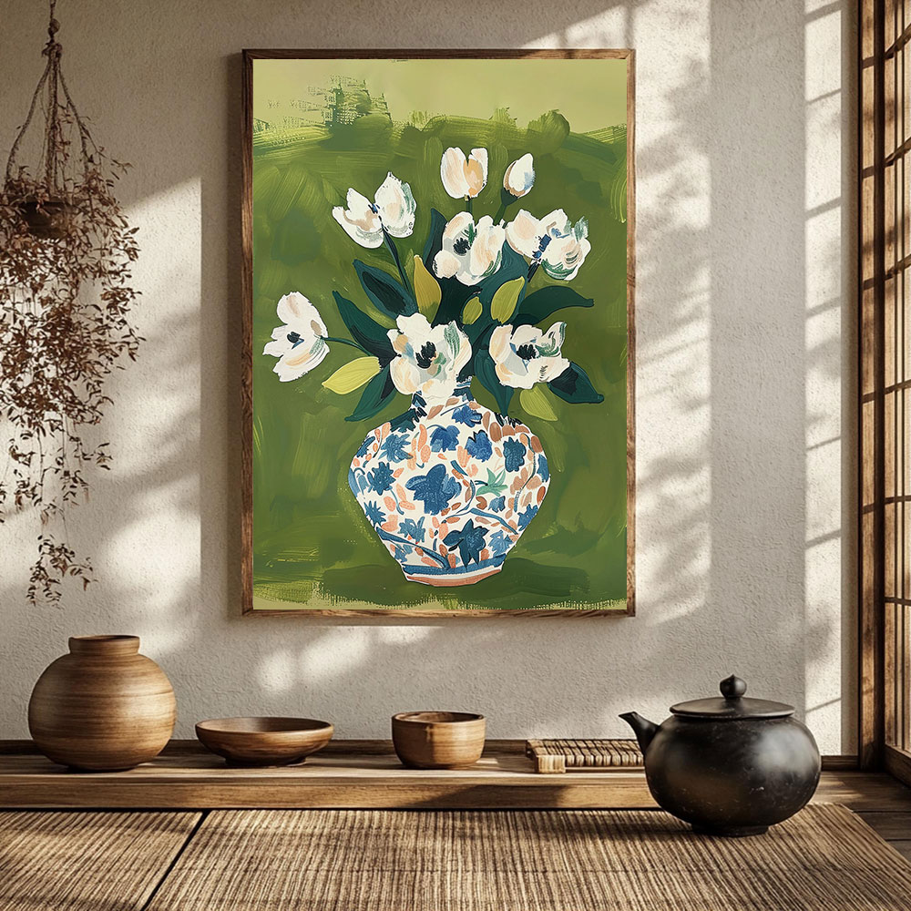 Home Decor Vase With Flowers - Blumen in Vase Bunte Poster Leinwanddruck