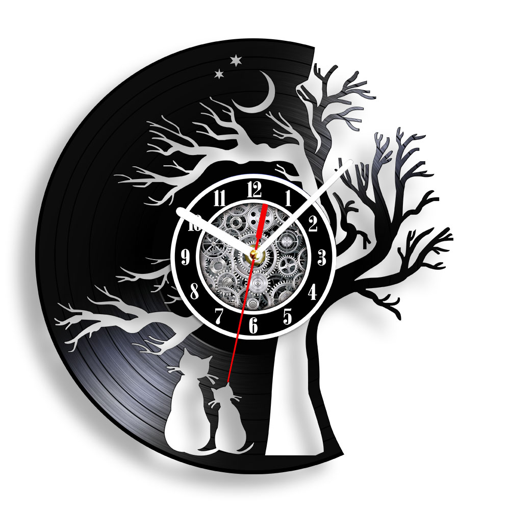Home Decor Under 300 - Katzenpaar unter dem Baum Vinyl-Schallplatten-Wanduhr für