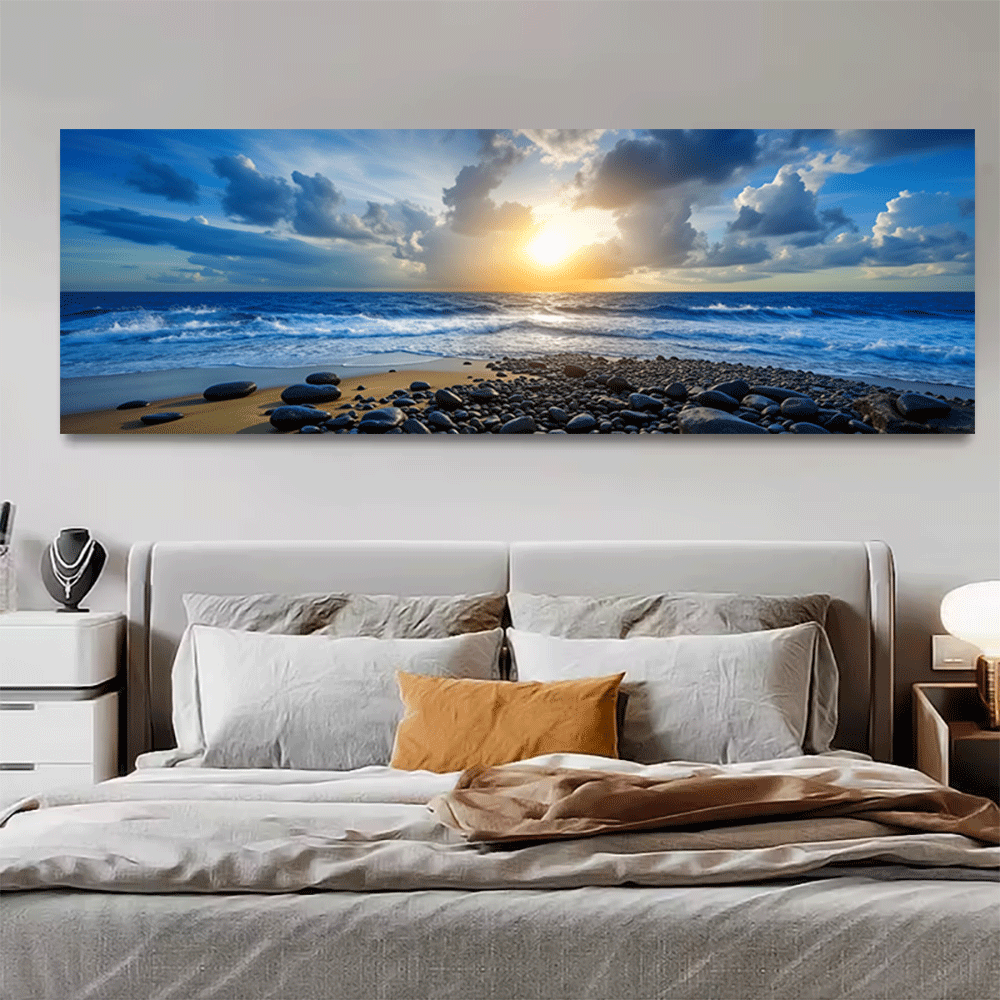 Home Decor Design Interior - 1 Stück Leinwand-Poster, ungerahmt, Ozean, Sonnenuntergang,