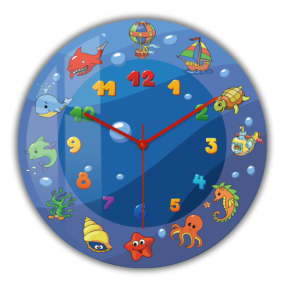 Home Decor Under 300 - Cartoon-Wanduhr mit blauen Meerestieren für Kinderzimmer,