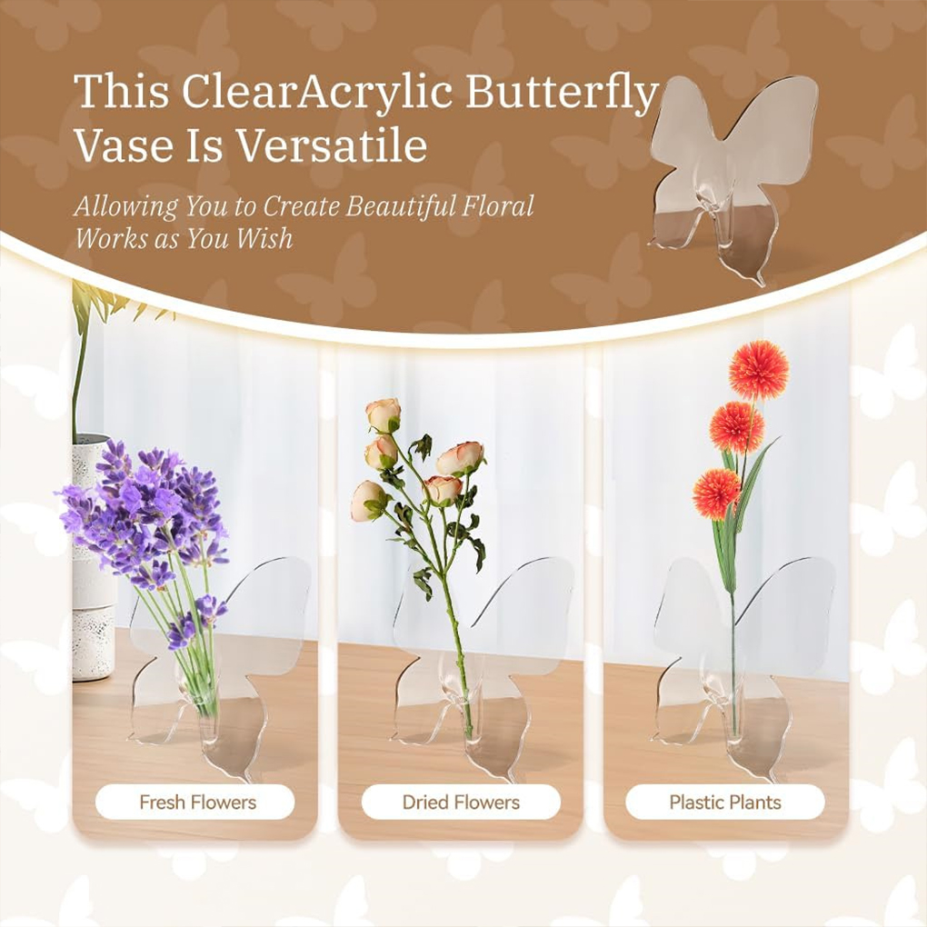 Home Decor Vase With Flowers - Transparente Schmetterling Acryl Blumenvase Dreidimensionale Blumenarrangement