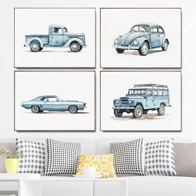 Klassische hellblaue Auto Fahr – Watercolor Poster Print Bewertung und Preis