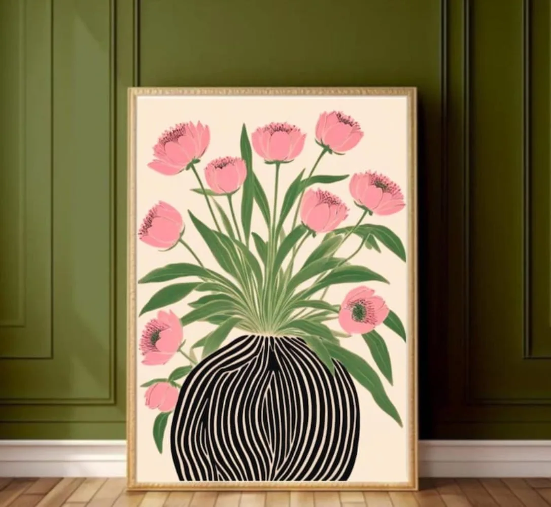 Ein rahmenloses Blumenposter,  – Home Decor Vase With Flowers Bewertung und Preis