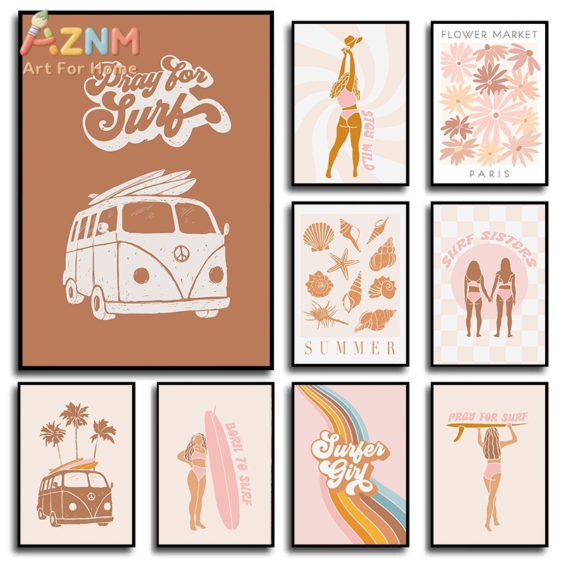 Boho Beach Surfer Girls Modern – Watercolor Poster Print Bewertung und Preis