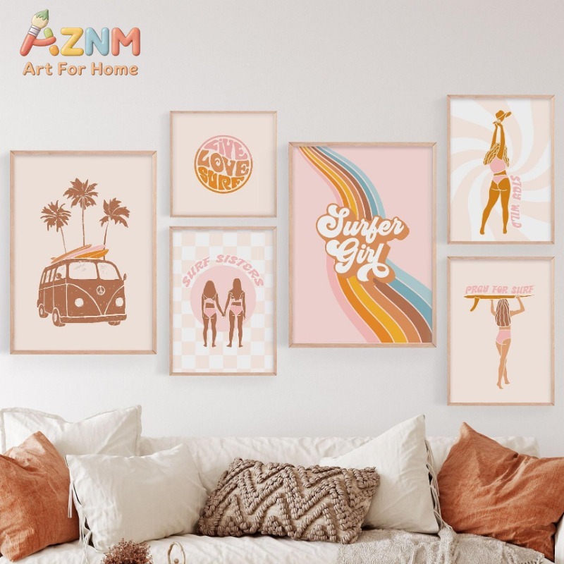 Boho Beach Surfer Girls Modern – Watercolor Poster Print Bewertung und Preis